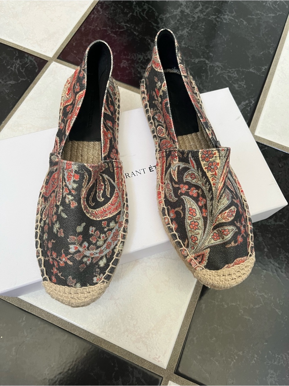 Nib 100% Auth Isabel Marant Black Paisley Slip-On Espadrilles Sz 37 - Picture 3 of 8